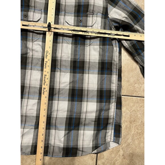 Eddie Bauer Shirt Mens L Tall Travex Flannel Grey Blue Plaid Button Up Casual - Picture 5 of 8